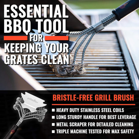 Image of Grill Brush Bristle Free - Safe Grill Cleaning with No Wire Bristles - Professional Heavy Duty Stainless Steel Coils and Scraper - Lifetime Manufacturers Warranty