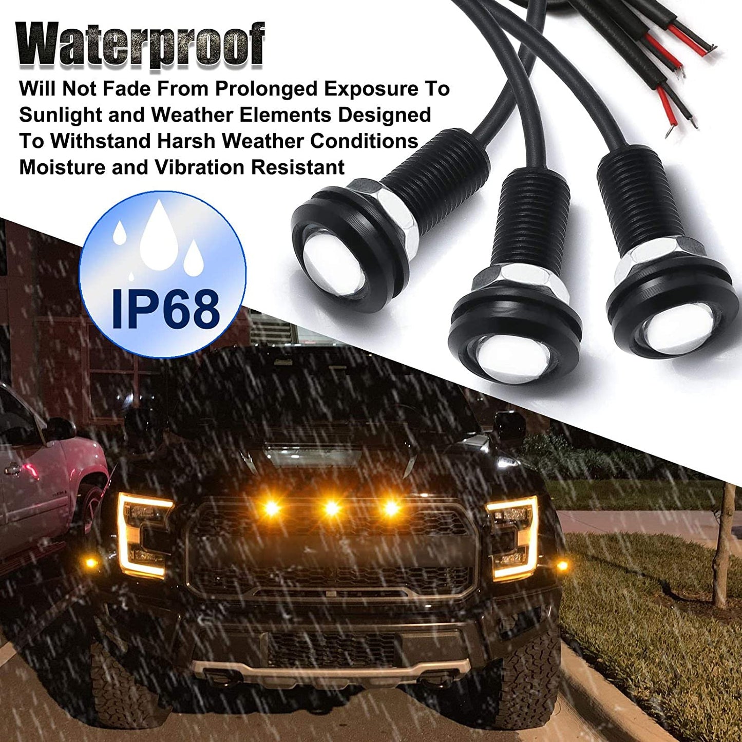 Xotic Tech 3Pcs LED Front Grille Marker Lights W/Projector Lens Assembly Compatible with Cars, Pickups, Trucks, SUV, Trailer, 3000K Amber