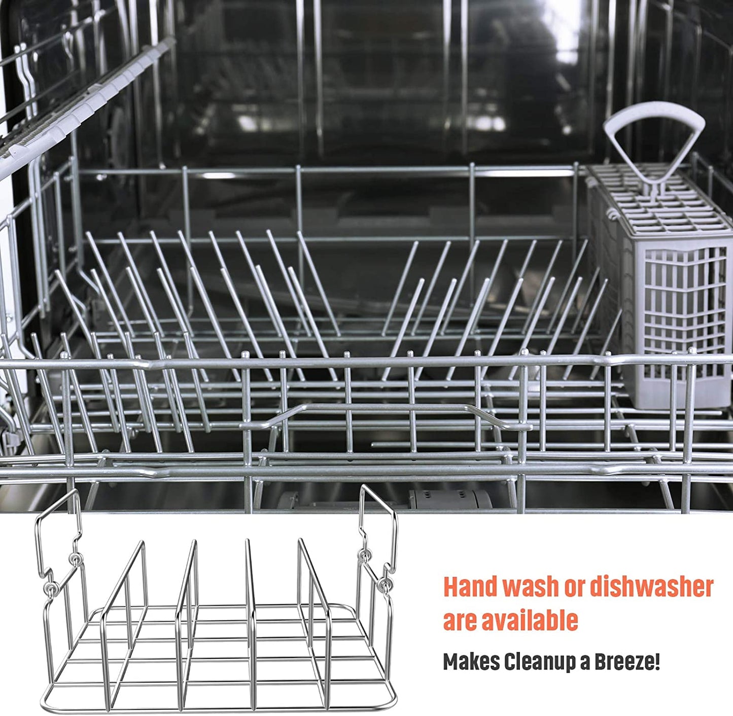 Durable Stainless Steel Rib Rack with a Silicone Oil Brush, BBQ Stand with 2 Handle for Smoker,Oven and Grill, Cook up to 5 Ribs at a Time