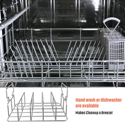 Durable Stainless Steel Rib Rack with a Silicone Oil Brush, BBQ Stand with 2 Handle for Smoker,Oven and Grill, Cook up to 5 Ribs at a Time