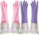 Dishwashing Cleaning Gloves, 2 Pair Reusable Household Cleaning Gloves Long Cuff and Flock Lining