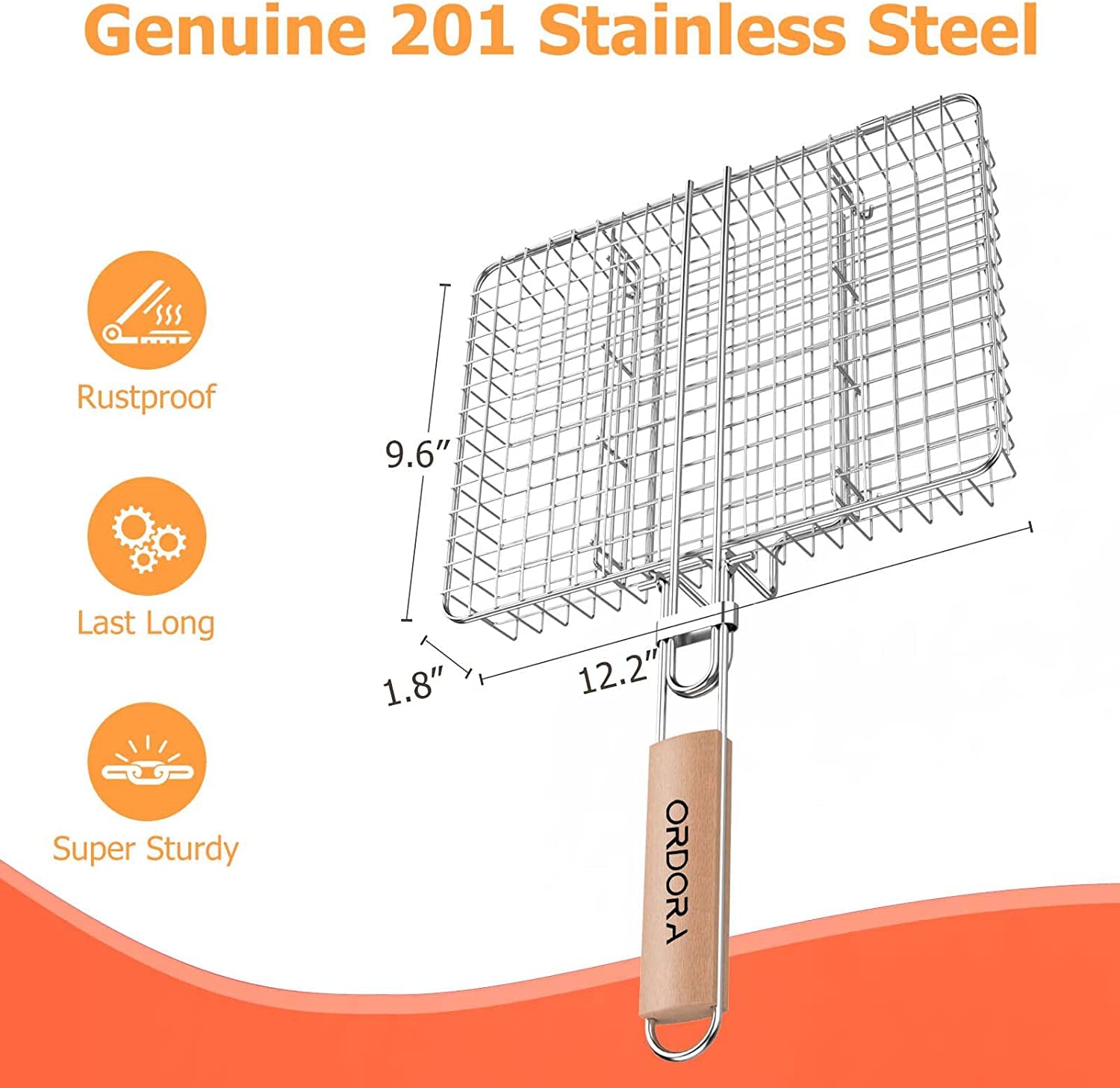 Grill Basket, Fish Grill Basket, Rustproof Stainless Steel BBQ Grilling Basket for Meat,Steak, Shrimp, Vegetables, Chops, Heavy Duty Grill Basket Outdoor Grill Accessories