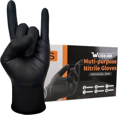 Image of 8Mil Black Nitrile Gloves Small 100Pcs Disposable Powder & Latex Free Diamond Textured Heavy Duty Black Gloves