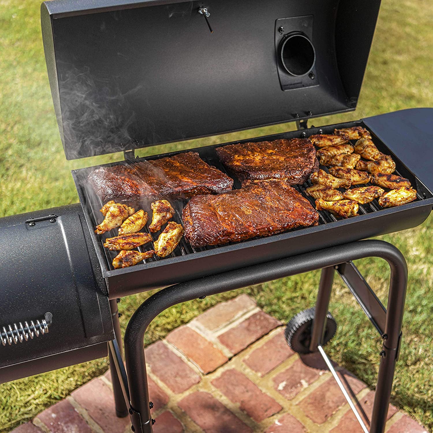 12201570-A1 American Gourmet Offset Smoker, Black,Standard