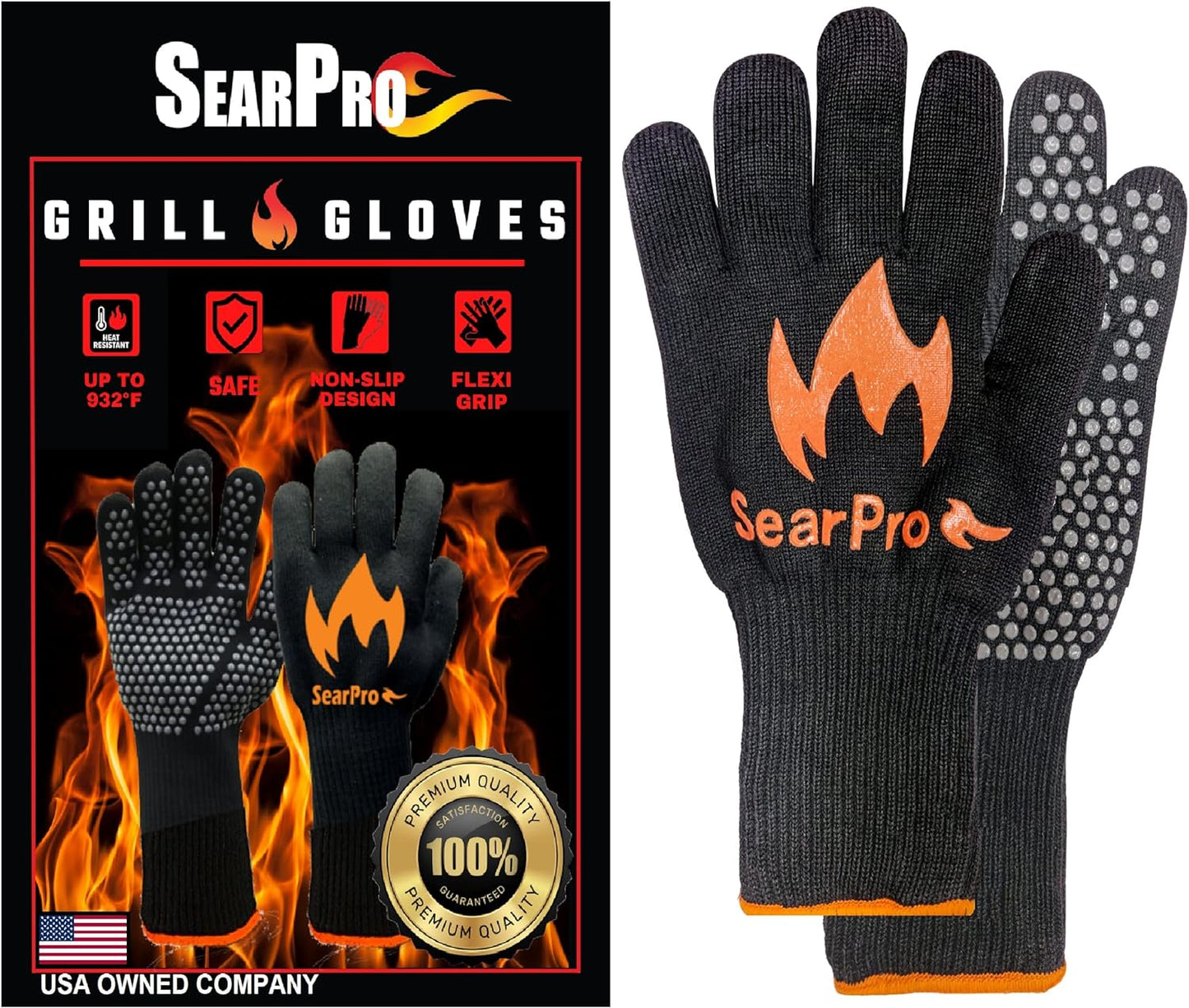 BBQ Grill Gloves Cooking Oven Mitts Fire Heat Resistant to 1400 Degrees Accessories for Barbecue Smoker Egg Fryer Hamburgers Pizza Steaks- Crock Pots/Slow Cookers -USA Owned Company-