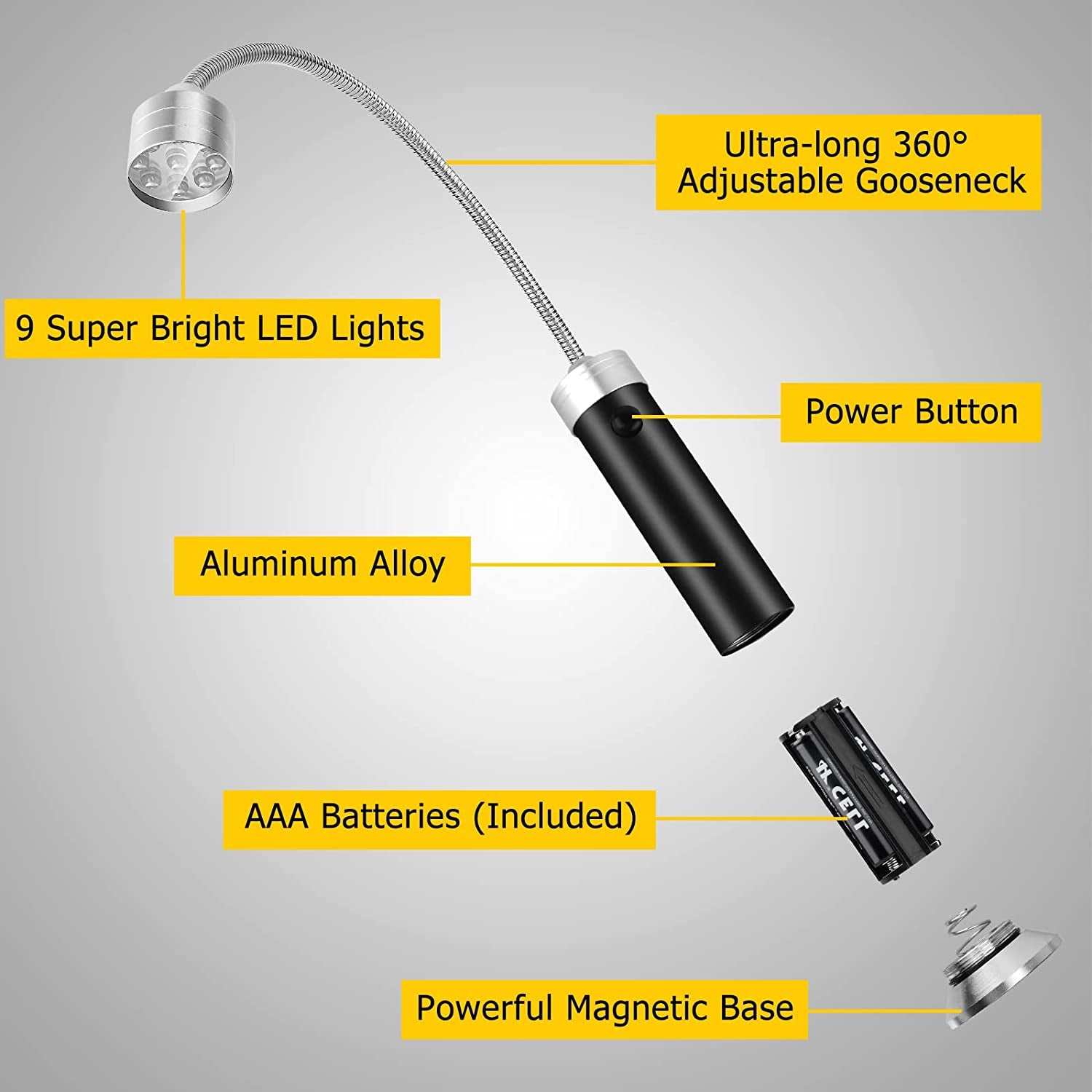 Barbecue Grill Lights, BBQ Accessories for Outdoor Grill with Magnetic Base, Super Bright LED, 360 Degree Flexible Gooseneck, Water and Heat Resistant, Batteries Included - Pack of 2