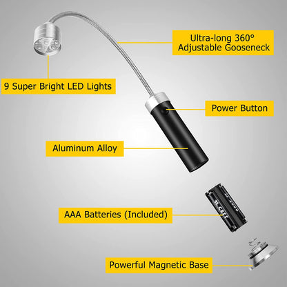 Barbecue Grill Lights, BBQ Accessories for Outdoor Grill with Magnetic Base, Super Bright LED, 360 Degree Flexible Gooseneck, Water and Heat Resistant, Batteries Included - Pack of 2