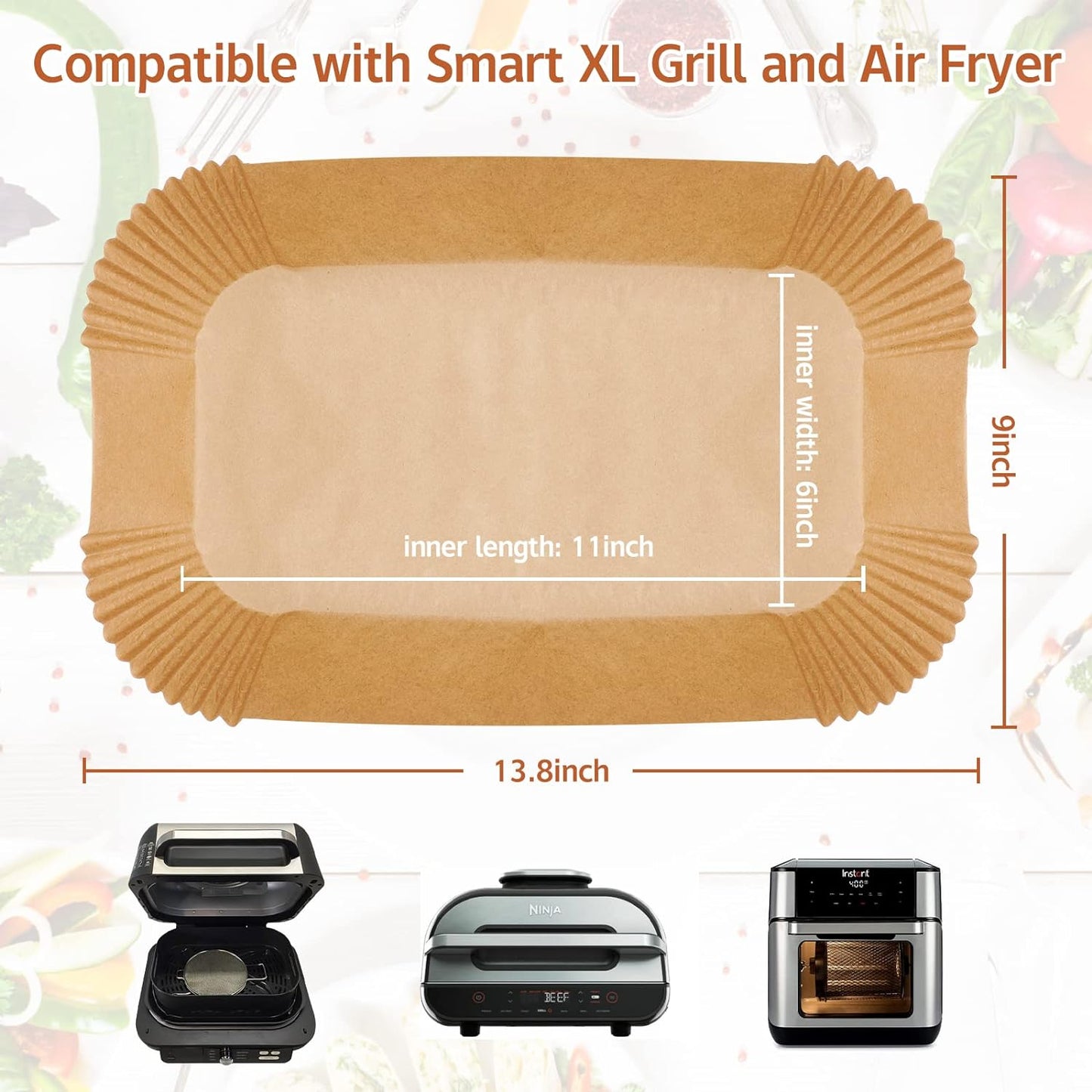 Air Fryer Liners Ninja Foodi Grill Xl Accessories for Ninja Smart Xl Air Fryer, 125Pcs Air Fryer Disposable Paper Liner for Ninja FG551 6-In-1 Grill Parchment Paper Rectangular Air Fryer Accessories