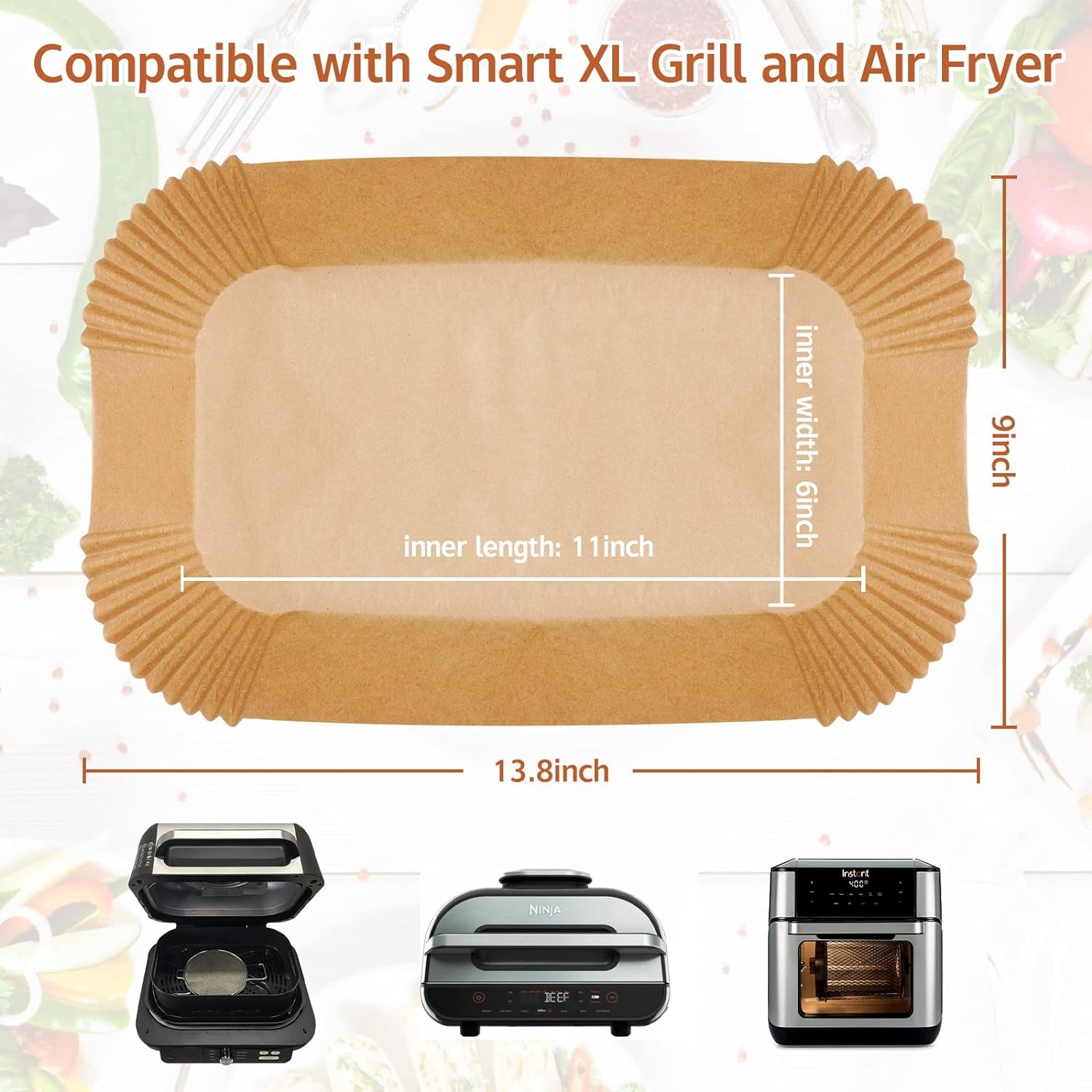 Air Fryer Liners Ninja Foodi Grill Xl Accessories for Ninja Smart Xl Air Fryer, 125Pcs Air Fryer Disposable Paper Liner for Ninja FG551 6-In-1 Grill Parchment Paper Rectangular Air Fryer Accessories
