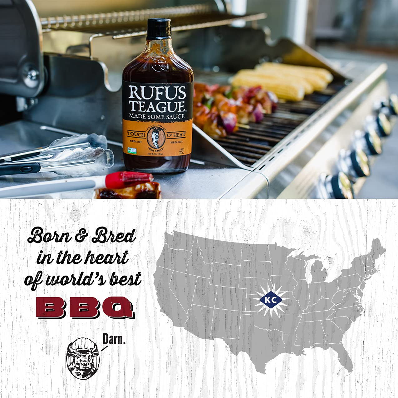 Rufus Teague - Touch O' Heat BBQ Sauce - Premium Barbecue Sauce - 15.25 Oz. Bottles - 2 Pack