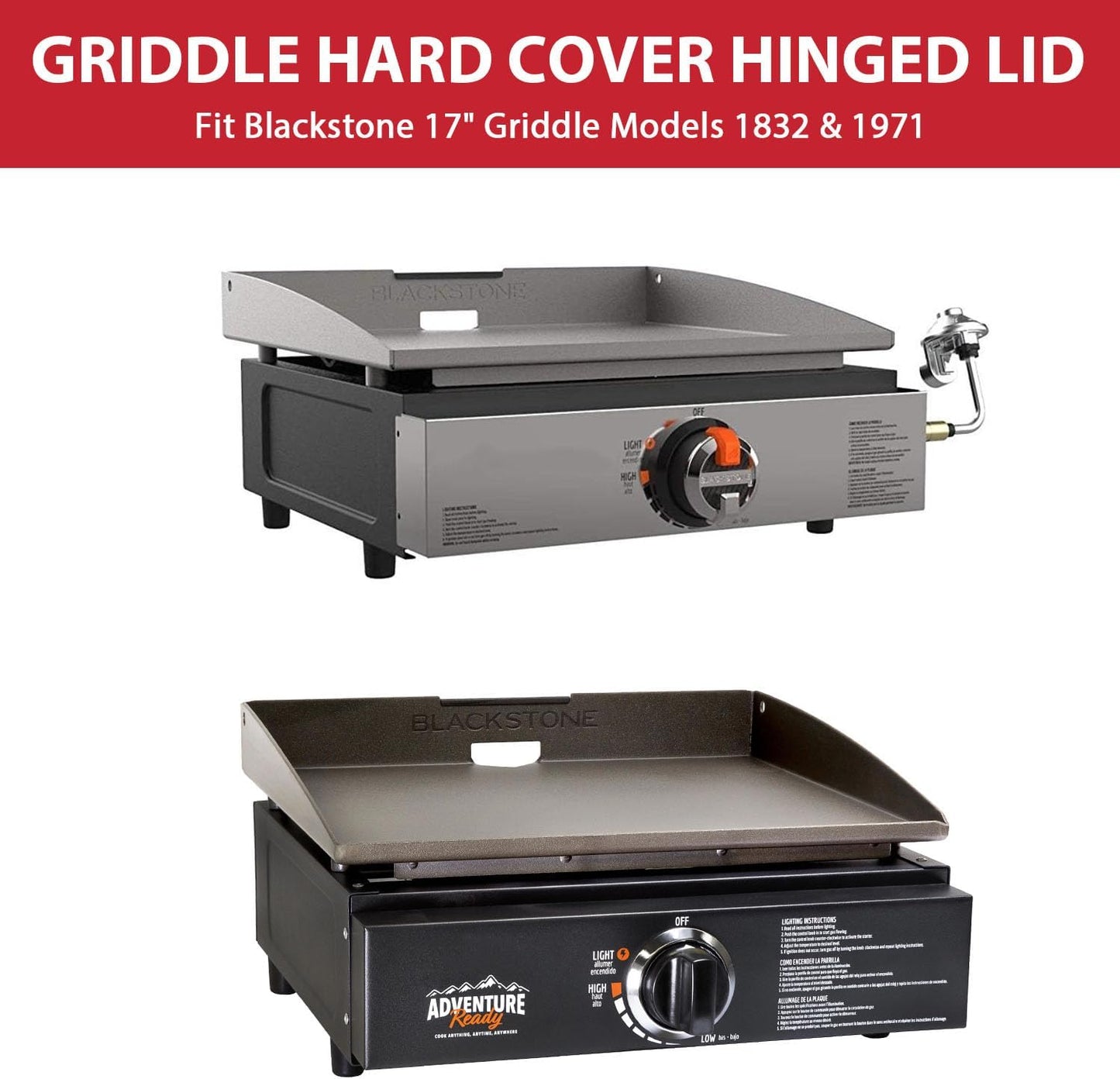 Grill Lid for Blackstone 17 Inch Griddle, Griddle Hood Hard Cover with Temperature Gauge for Blackstone 1832 1971 1814 1650 1900 & Blackstone Adventure Griddle, 17" Flat Top Griddle Lid