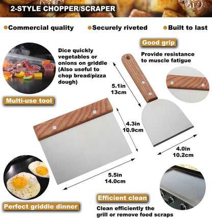 ROMANTICIST 8Pc Professional Griddle Accessories Kit - Heavy Duty Stainless Steel Grill Spatula Set for Grill Griddle Hibachi Flat Top Outdoor Cooking - Great Grill Gift on Birthday Wedding