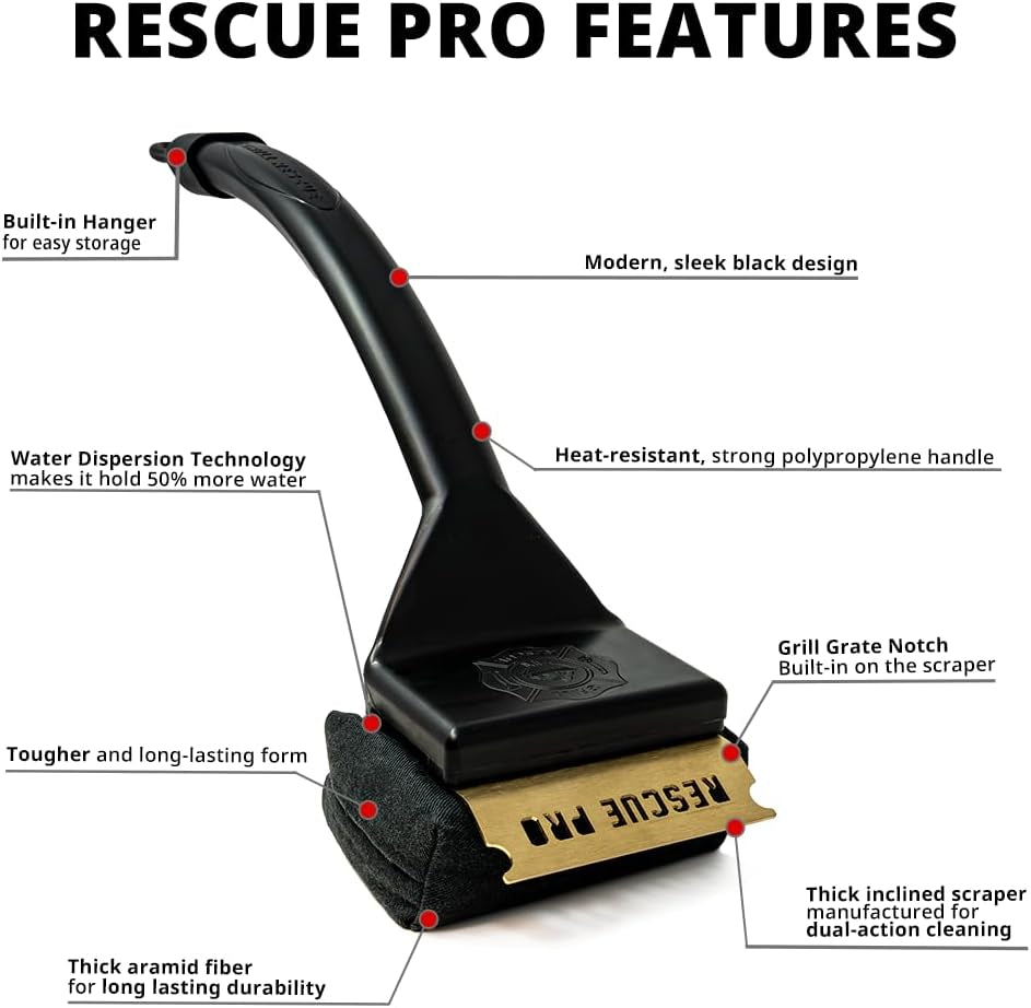 BBQ Replaceable Scraper Cleaning Head, [Rescue-Upgraded], Bristle Free, Durable and Unique Scraper Tools for Cast Iron or Stainless-Steel Grates, Barbecue Cleaner (Rescue PRO)
