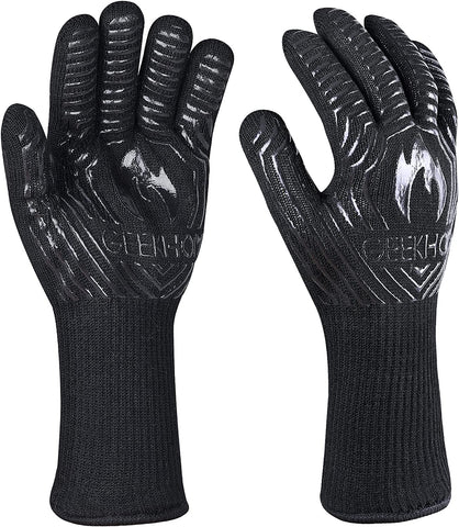 Image of BBQ Gloves,1472℉ Heat Resistant Grill Gloves, EN407 Certified 13 Inch Grilling Gloves for Smoker, Baking, Cooking, Fire Pit (Black-Flames Texture)