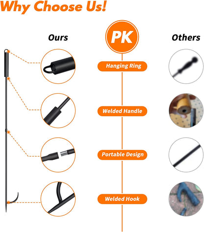 Fire Pit Poker for Fireplace Outdoor - IRIIJANE 32'' Wrought Iron Firepit Poker Stoker Stick for Camping Campfire Black