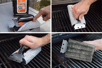 Q-Swiper BBQ Grill Cleaner Set - 1 Grill Brush with Scraper and 25 BBQ Grill Cleaning Wipes | No Bristles & Wire Free | Safe Way to Remove Grease and Grime for a Clean and Healthy Grill!