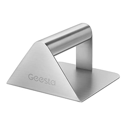 Geesta Smash Burger Press – Heavy Duty Stainless Steel Grill Press Steak Weight – Dishwasher Safe 5.5 Inch Non-Stick Burger Smasher for Blackstone Flat Top Griddle Grill Cooking