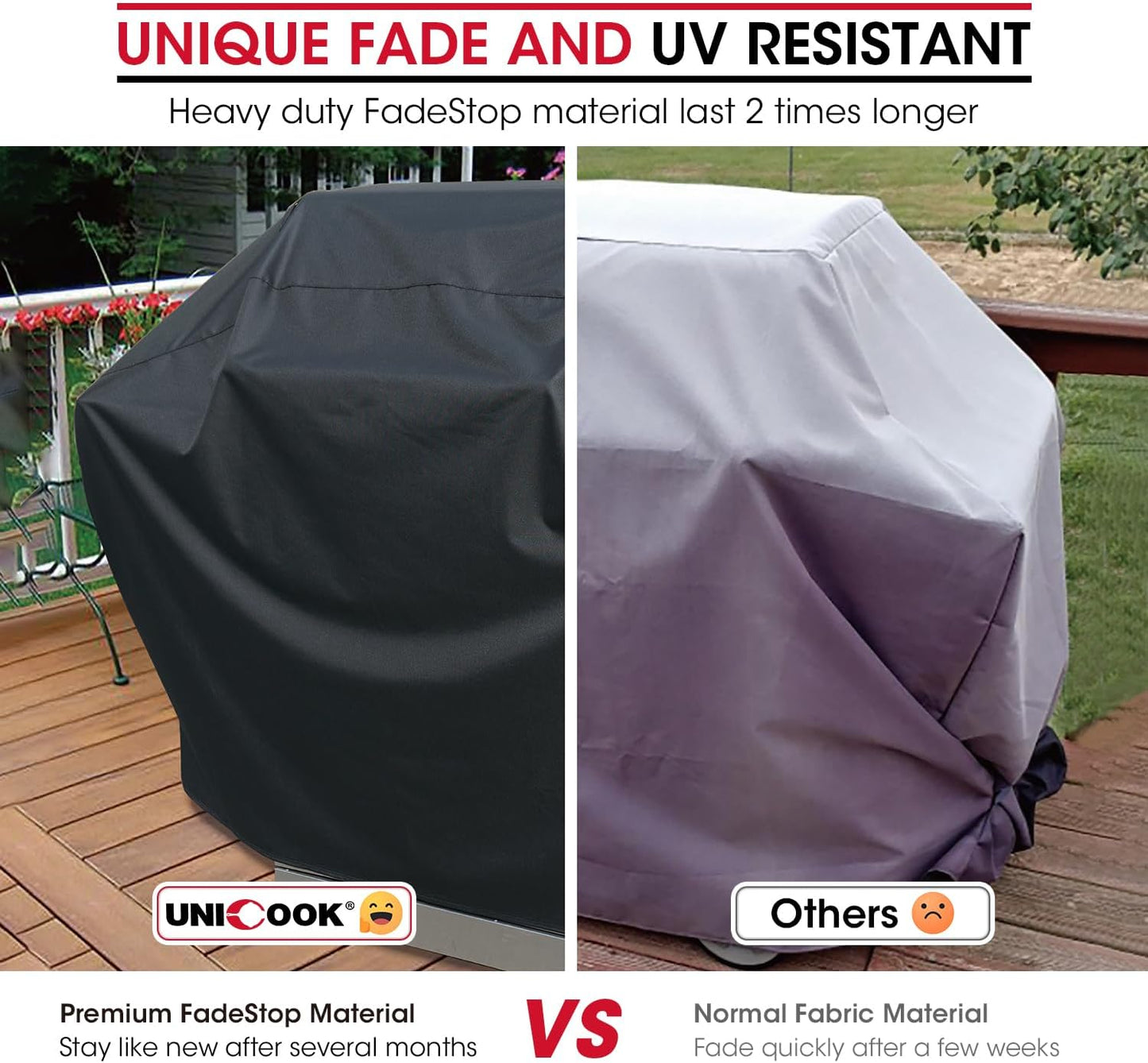 Unicook Heavy Duty Waterproof Barbecue Gas Grill Cover, 65-Inch BBQ Cover, Special Fade and UV Resistant Material, Durable and Convenient, Fits Grills of Weber Char-Broil Nexgrill Brinkmann and More