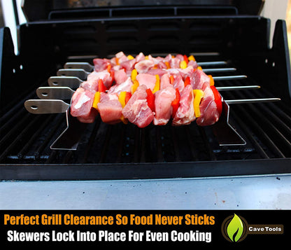 Cave Tools Kebob Rack for Shish Kebab Skewers - Stainless Steel Build Compatible with Wood, Round, Metal, Flat or Bamboo Skewers - BBQ Grilling Accessories