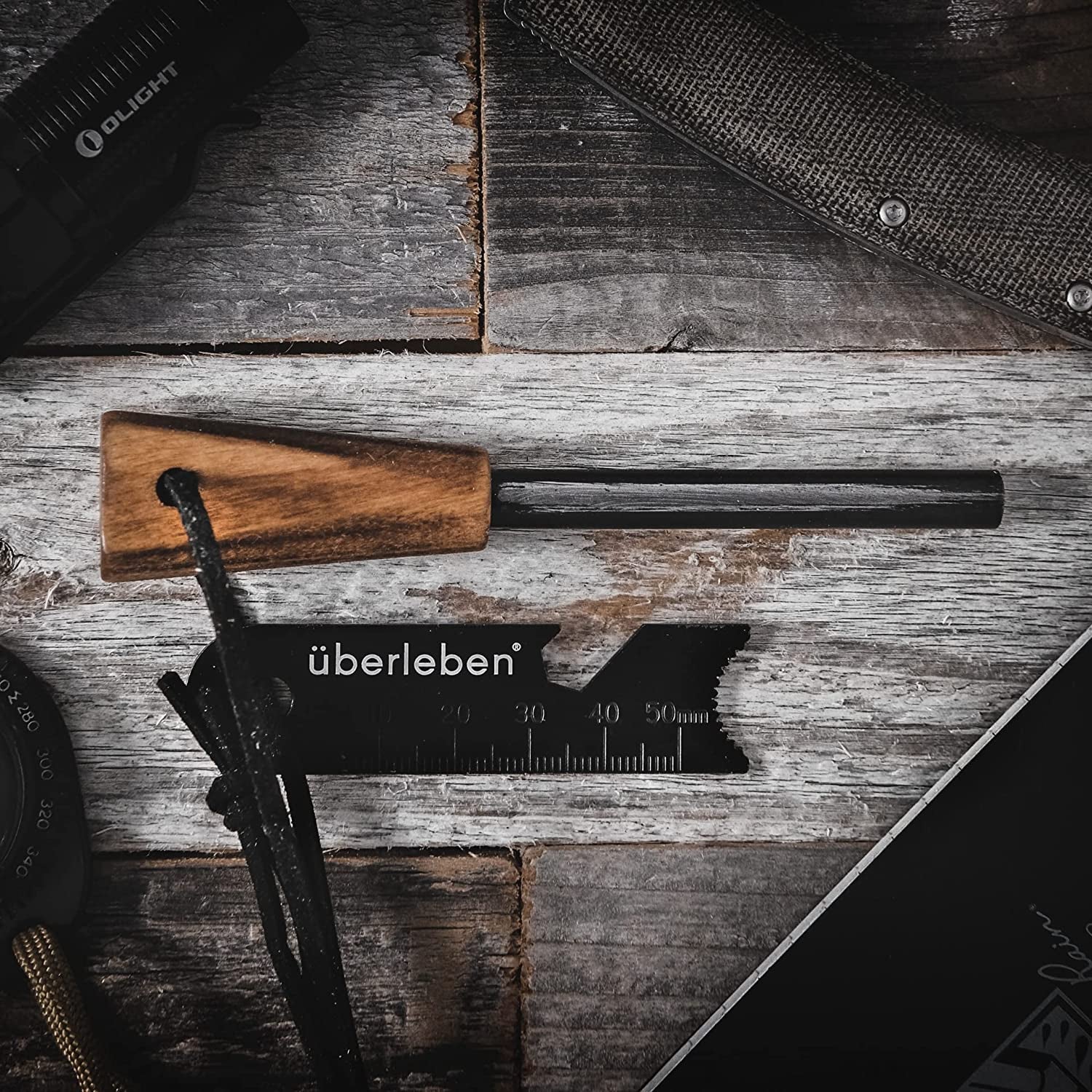 Überleben Zünden Fire Starter - Traditional Ferro Rod, Handcrafted Wood Handle - 5/16", 3/8", & 1/2" Thick Fire Steel - 12,000-20,000 Strikes - Survival Igniter with Neck Lanyard & Multi-Tool Striker