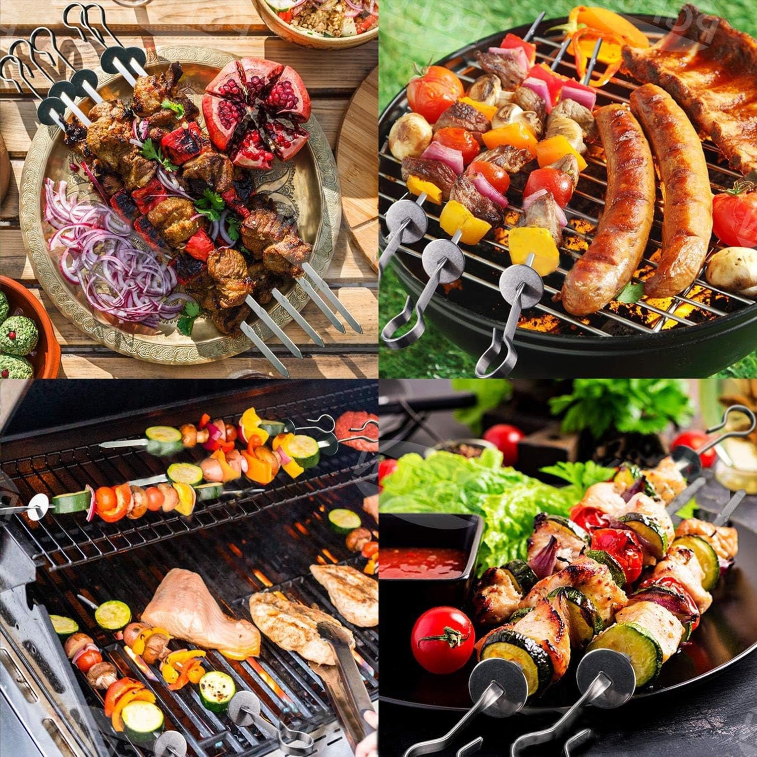 Amestar 12 Pack Kabob Skewers BBQ Barbecue Skewers Stainless Steel Sticks 13.7 Inch Heavy Duty Large Wide Reusable with Slider Ideal for Shish Kebab Chicken Shrimp and Vegetables
