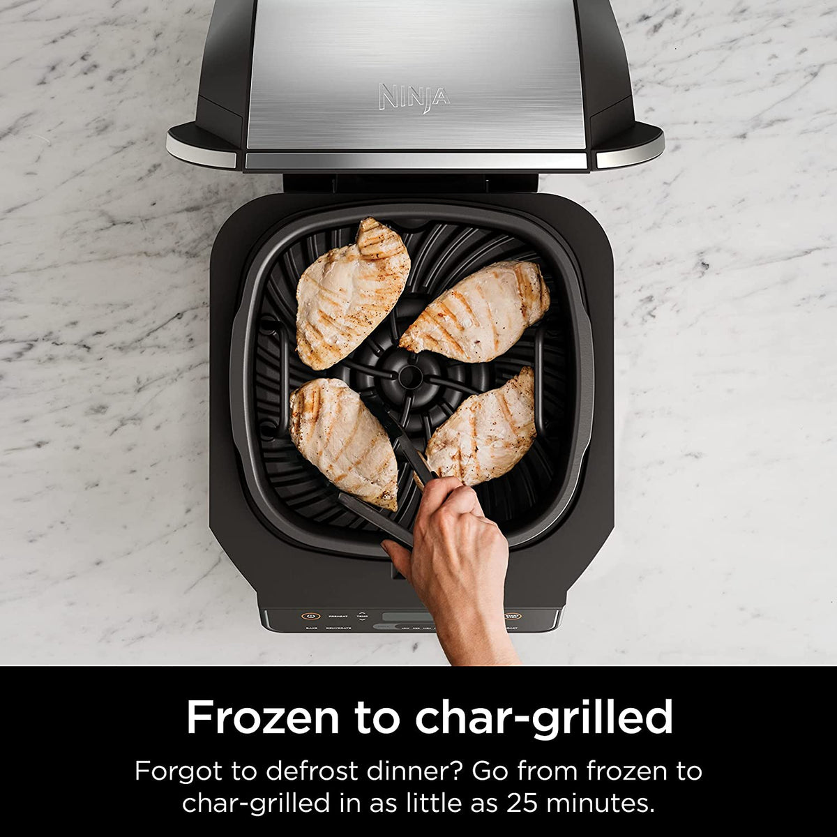 EG201 Foodi 6-In-1 Indoor Grill with Air Fry, Roast, Bake, Broil, & Dehydrate, 2Nd Generation, Dishwasher Safe, Black/Silver