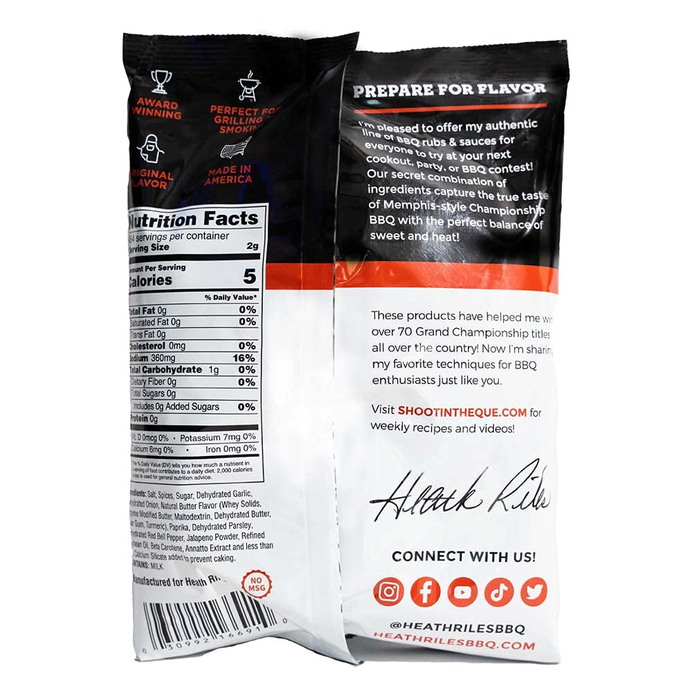 Heath Riles BBQ Rub, Garlic Jalapeño Rub Seasoning, Champion Pitmaster Recipe, Shaker Spice Mix, 2 Lb./32 Oz.