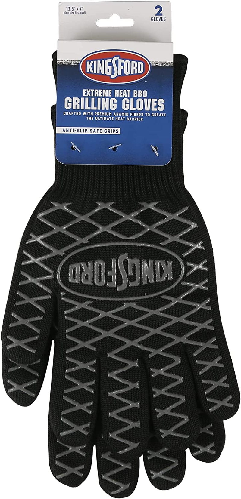 Extreme Heat BBQ Grill Gloves, 2 Count | Heat Resistant Barbecue Gloves | the Ultimate Heat Barrier Silicone Grilling Gloves with Anti-Slip Safe Grip, Black, 1 Size Fits All