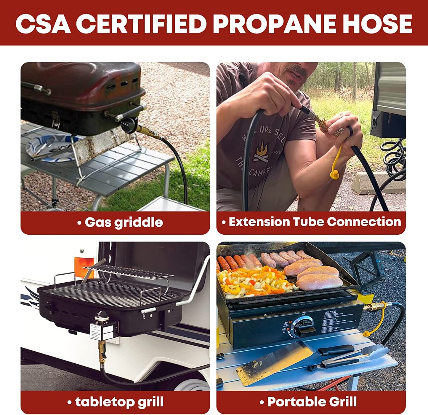 20 FT Quick Connect Propane Hose for RV to Grill, RV Propane Quick Connect Hose, Quick Disconnect Propane Hose Extension with 1/4"Safety Shutoff Valve for Grills, Griddles, Stove, Heater