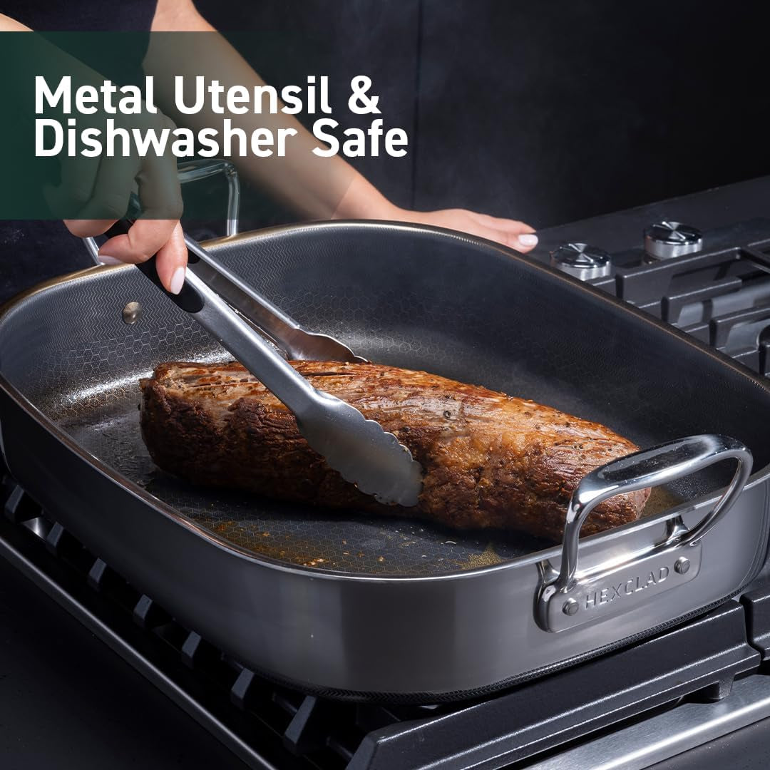 Hybrid Nonstick Roasting Pan with Rack, Dishwasher and Oven Friendly, Compatible with All Cooktops