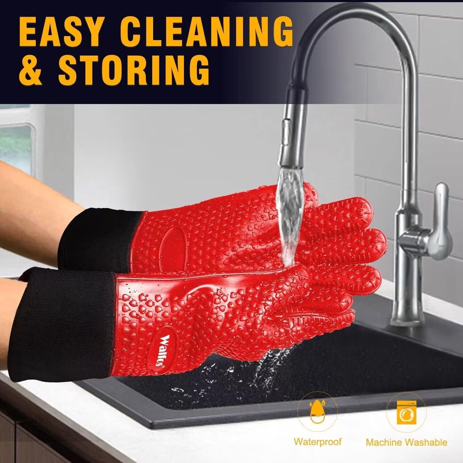 Silicone Grill and Cooking Gloves plus Pork Shredder Claws plus Silicone Basting Brush - Heat Resistant and Non-Slip, Safe Cooking and Grilling for Indoor & Outdoor, Superior Value Set (Red)