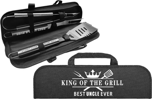 Uncle Gifts, Christmas Grilling Uncle Gifts, Birthday Gifts for Men Personalized, Uncle Gift from Niece Nephew, Unique Grilling Gift for Men Who Have Everything, Stainless Steel Heavy Duty Set 3 & Bag