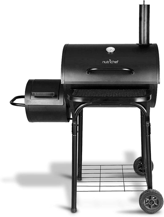 kitchen Charcoal Grill Offset Smoker with Cover, Portable Stainless Steel Grill, Outdoor Camping BBQ and Barrel Smoker (Black)