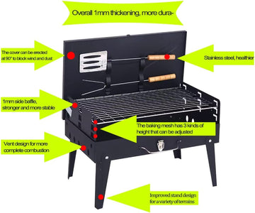 Advanced Portable Charcoal Grill Outdoor Folding Barbecue Grill Comes with BBQ Toolbox Grill Barbecue Grill Stall