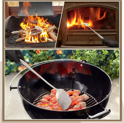 OLIGAI BBQ Charcoal Rake,Heavy-Duty Stainless Steel Charcoal Grill Ash Rake for Fireplace,Wood Stove,Grill,Charcoal Grill Poker for Smoker,Ceramic,Kamado,Vision Grills Cleaning Tool Accessories