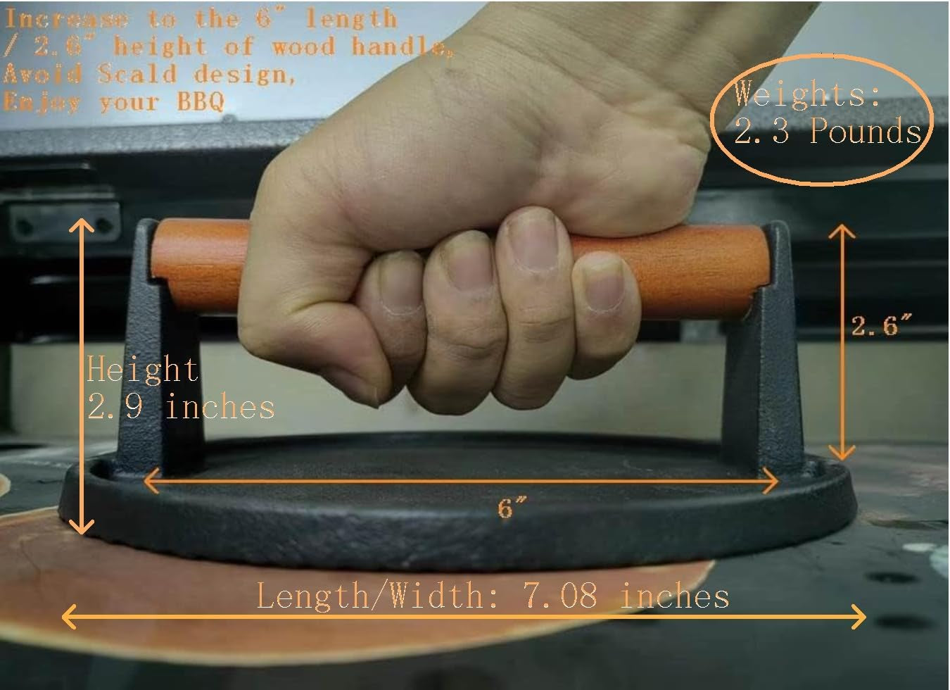 Burger Press 7.08" round & 8.3‘’X4.3”Rectangle Heavy-Duty Cast Iron Smash Meat Steak with Wood Handle for Blackstone Camp Chef Pitboss Weber Treager Griddle Grills (Round & Rectangle)