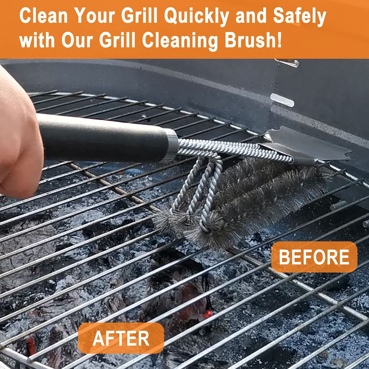 Safe Grill Brush and Scraper with Deluxe Handle - 18" Grill Cleaner Brush Stainless Steel Bristle Grill Brush for Outdoor Grill Wizard Grate - BBQ Brush for Grill Cleaning Ideal Grilling Gifts