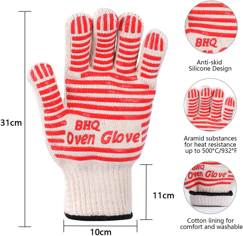 Oven Gloves Oven Mitts Heat Resistant Oven Mitts with Fingers, Cooking Gloves for BBQ, Grilling, Baking,Cutting, Welding, Smoker Fireplace，2 Pack (Red)