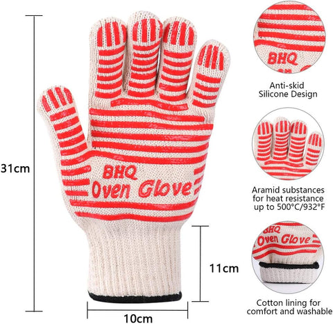 Image of Oven Gloves Oven Mitts Heat Resistant Oven Mitts with Fingers, Cooking Gloves for BBQ, Grilling, Baking,Cutting, Welding, Smoker Fireplace，2 Pack (Red)