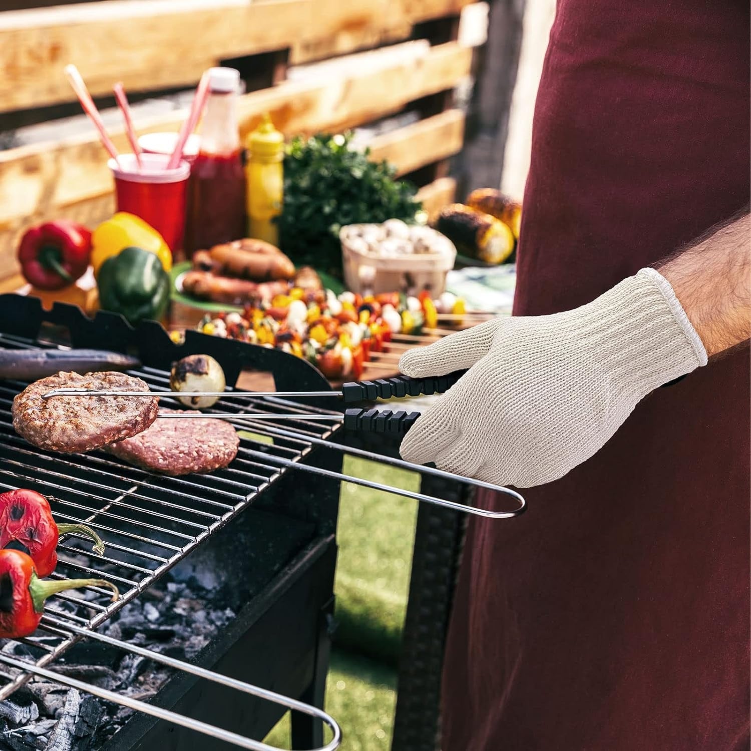 12 Pairs Cotton Glove Liners for BBQ, Cooking, Grilling, Food Handling - Safety Work Gloves Hand Saver, Large