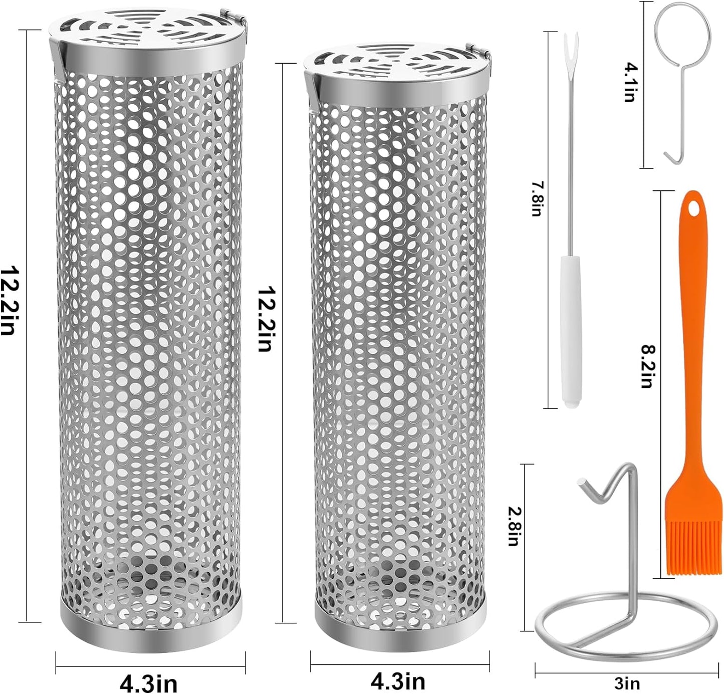 Reclite Rolling Grilling Baskets for Outdoor Grilling BBQ Grill Basket Stainless Steel, Grill Basket for Veggies Fish, Shrimp, Meat, Fries Food Camping, Gift for Men(Small+Large)
