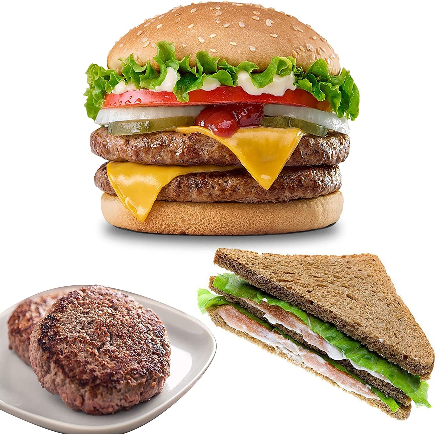 TOUWMX 3-In-1 Stuffed Burger Press, Hamburger Press, Hamburger Press Patty Maker for Stuffed Burgers, Beef Veggie Burger, Sliders, Burger Patty Mold with 100PCS Patty Wax Paper