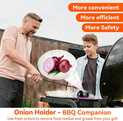 Onion Holder Grill Brush, Grill Cleaner Brush, BBQ Grill Accessories Use for Charcoal Grills, Gas Grills. 28" in Black Metal Holder, Heat Resistant(Hand Made), Grill Brush Bristle Free