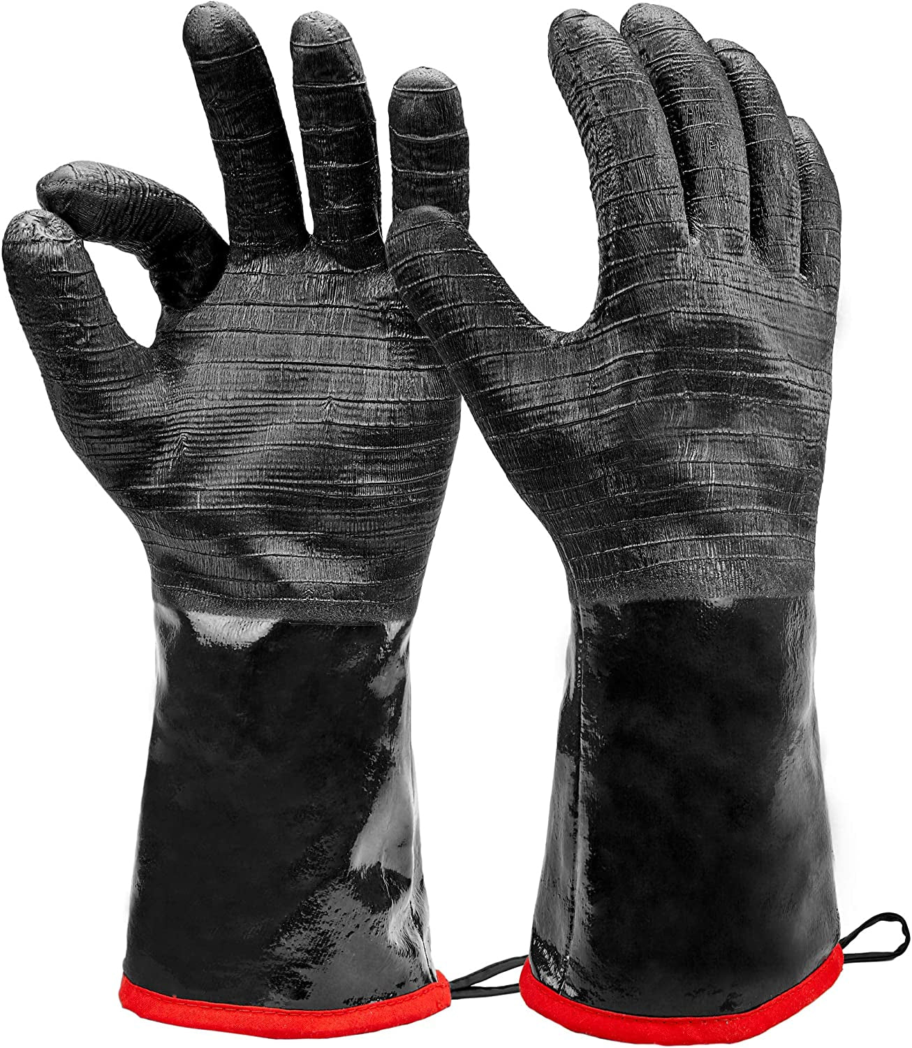 Grilling Gloves Heat Resistant BBQ Gloves - Heat Resistant Gloves for Cooking - Long Sleeve BBQ Gloves for Smoker - Textured BBQ Grill Gloves Easily Handle Hot Food - 14 Inch Extra Large Oven Gloves