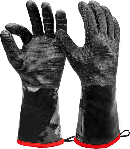Grilling Gloves Heat Resistant BBQ Gloves - Heat Resistant Gloves for Cooking - Long Sleeve BBQ Gloves for Smoker - Textured BBQ Grill Gloves Easily Handle Hot Food - 14 Inch Extra Large Oven Gloves
