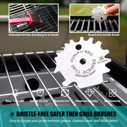 KUNIFU BBQ Grill Scraper, Stocking Stuffers, Bristle-Free for Griddle, Kitchen Gadgets Cleaner, Camping Accessories, Ideal Gifts for Christmas, for Men, Dad, Husband, Boyfriend, Fathers Day