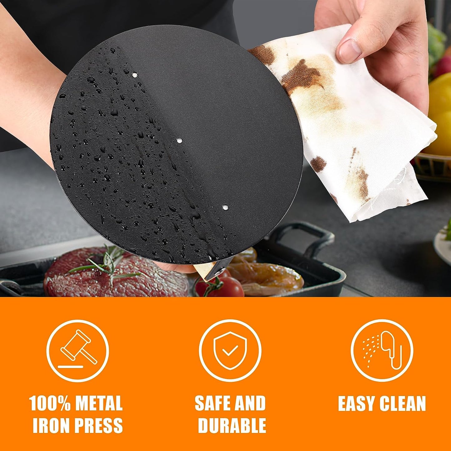 Bodkar Smash Burger Press 6 Inch, round Burger Smasher Grill Press for Griddle Bacon Press Meat Steak Press with Wood Handle