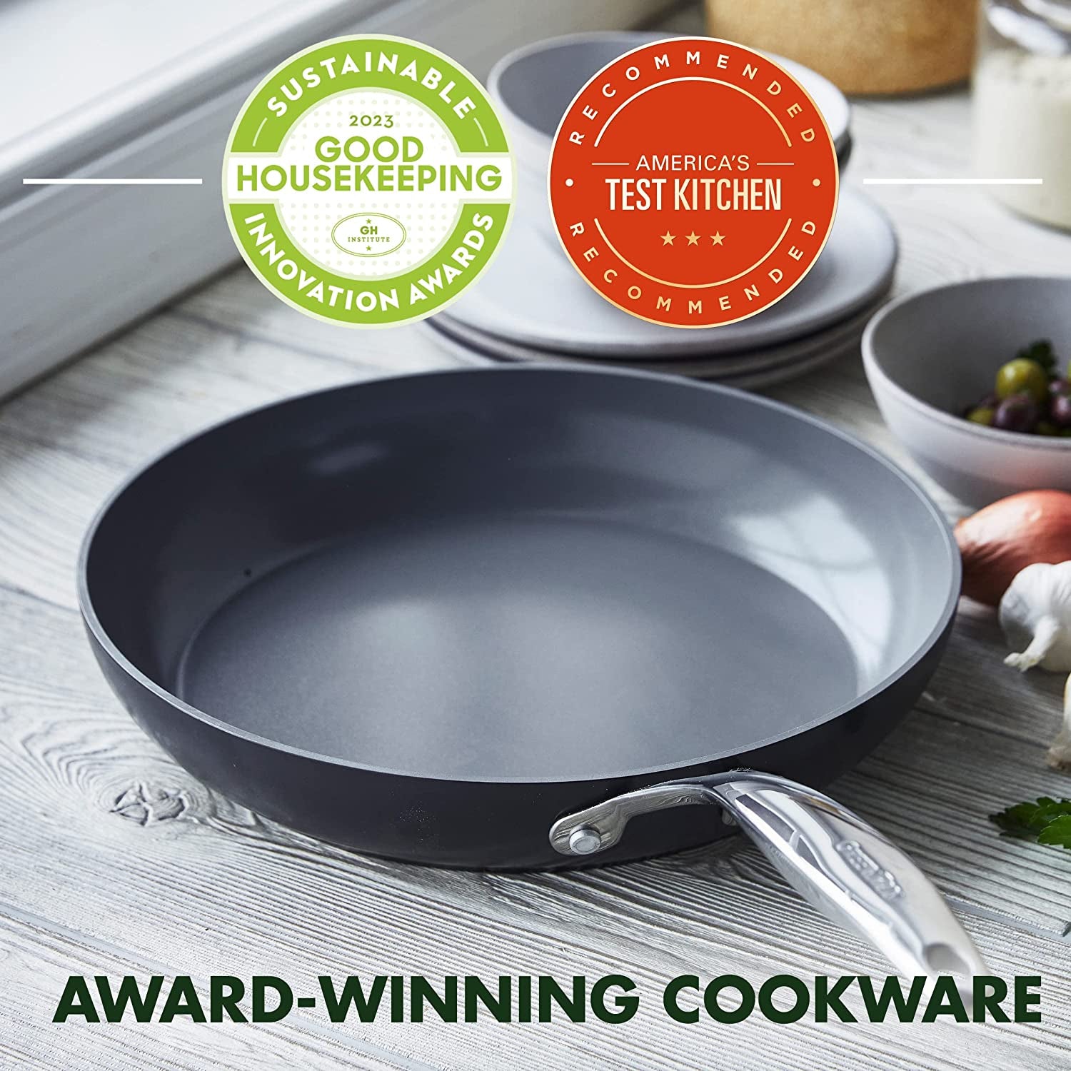 Valencia Pro Hard Anodized Healthy Ceramic Nonstick 11" Grill Pan, Pfas-Free, Induction, Dishwasher Safe, Oven Safe, Gray