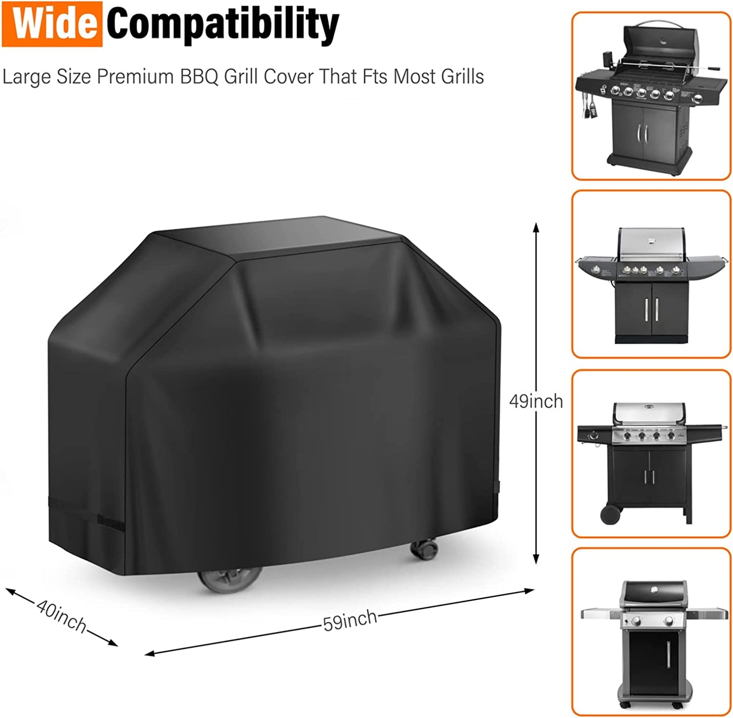 Grill Cover, BBQ Cover 59 Inch,Grill Covers Waterproof,Anti-Uv & Fade Resistant, Barbecue Grill Cover with Velcro Straps,Gas Grill Cover Rip Resistant,For Weber,Char Broil,Nexgrill Grills
