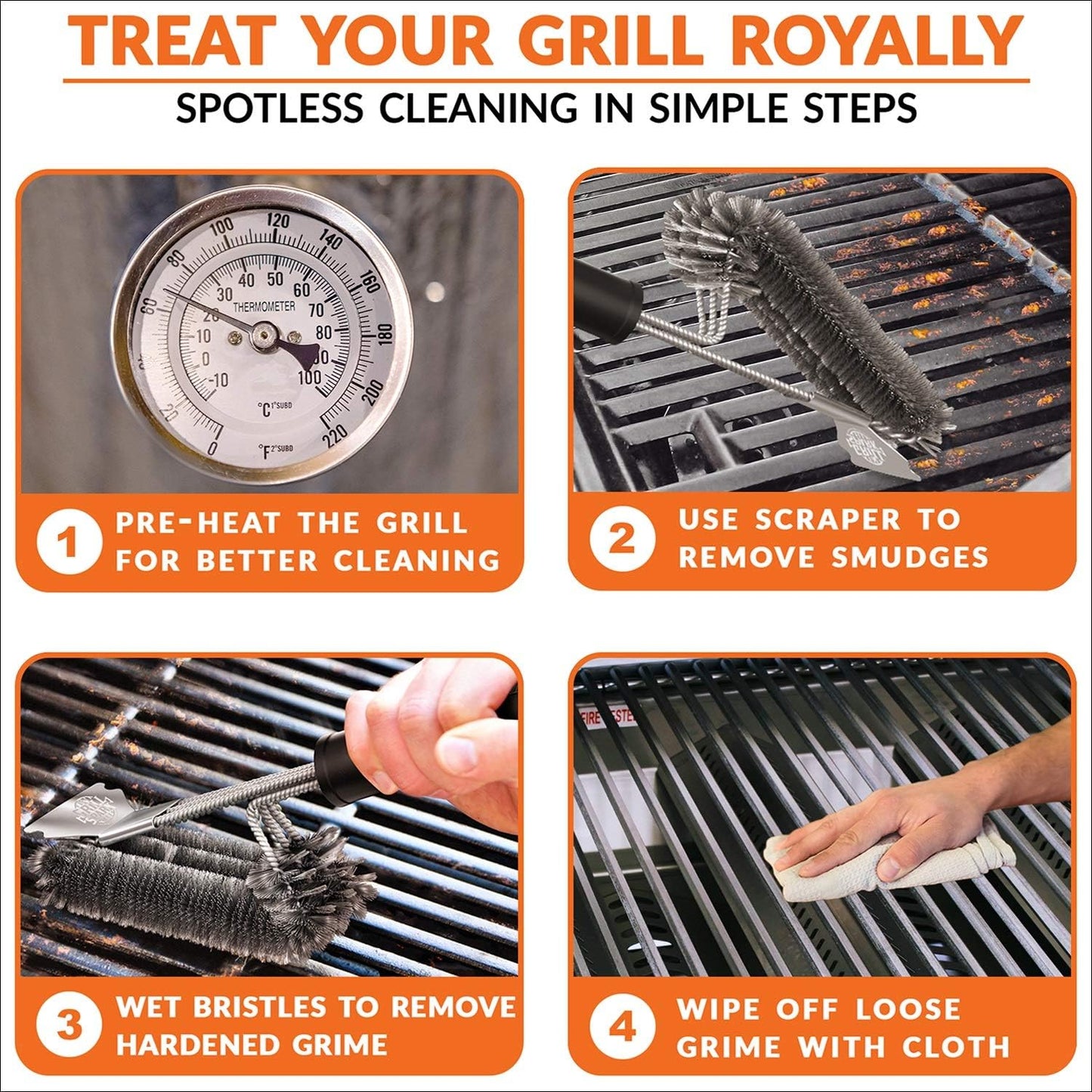 BBQ Grill Brush and Scraper 18" | Stainless Steel Cleaning Brush Accessories | Best for Weber Gas, Charcoal, Porcelain, Cast Iron, All Grilling Grates